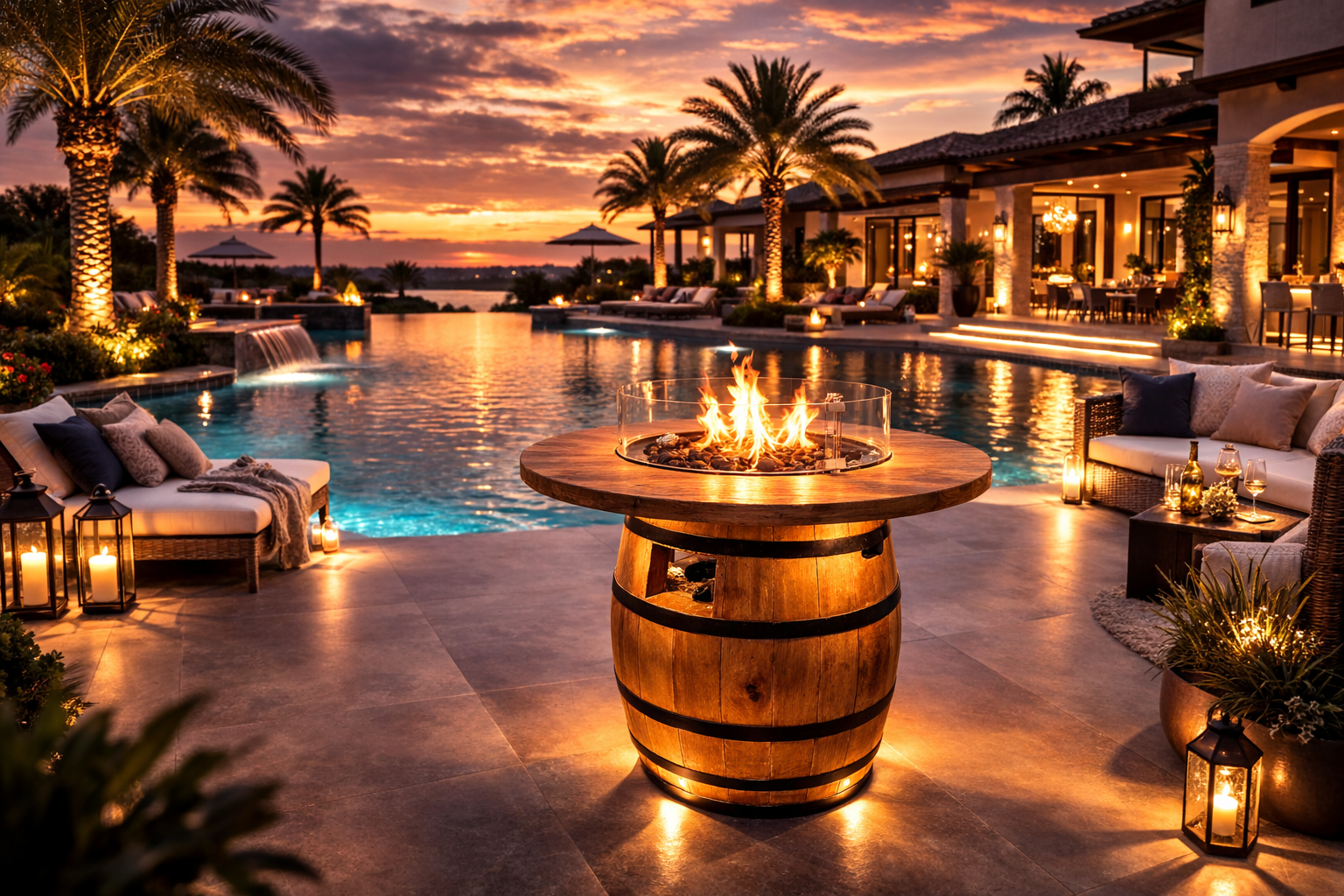 Procida Tonneau Flamme Dorée - Table Feu Bois Jaune Tonneau Chauffage Jardin CE