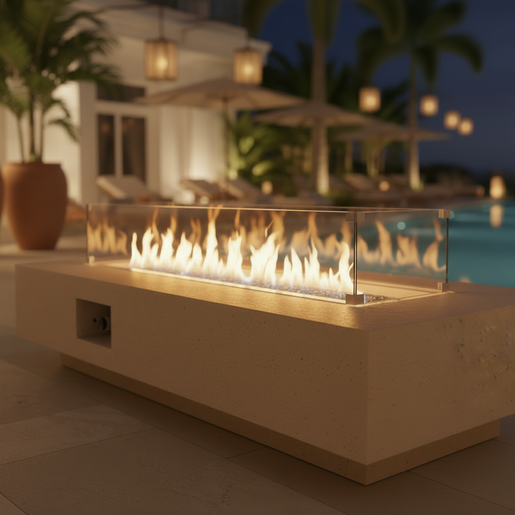 Amalfi Rectangle d'Or Calcaire - Table Foyer Gaz Propane Calcaire Jaune Rectangulaire Luxe