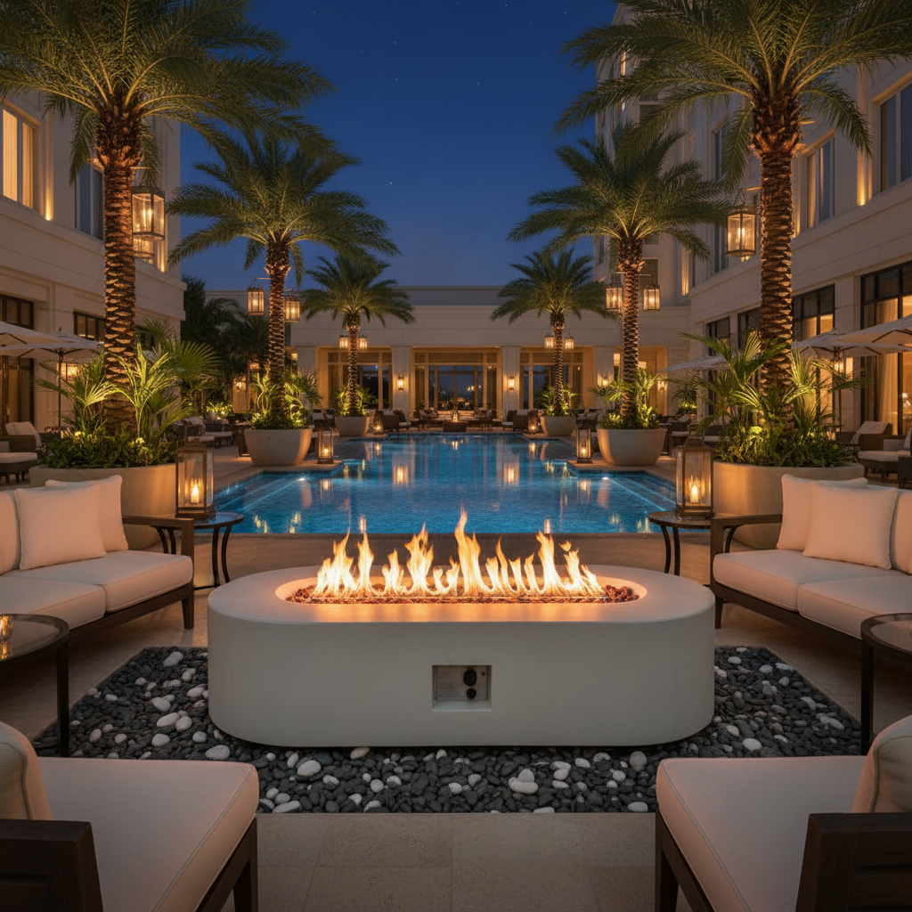 Capri Foyer Ovale Éclat - Table Gaz Propane Béton Luxe Extérieur