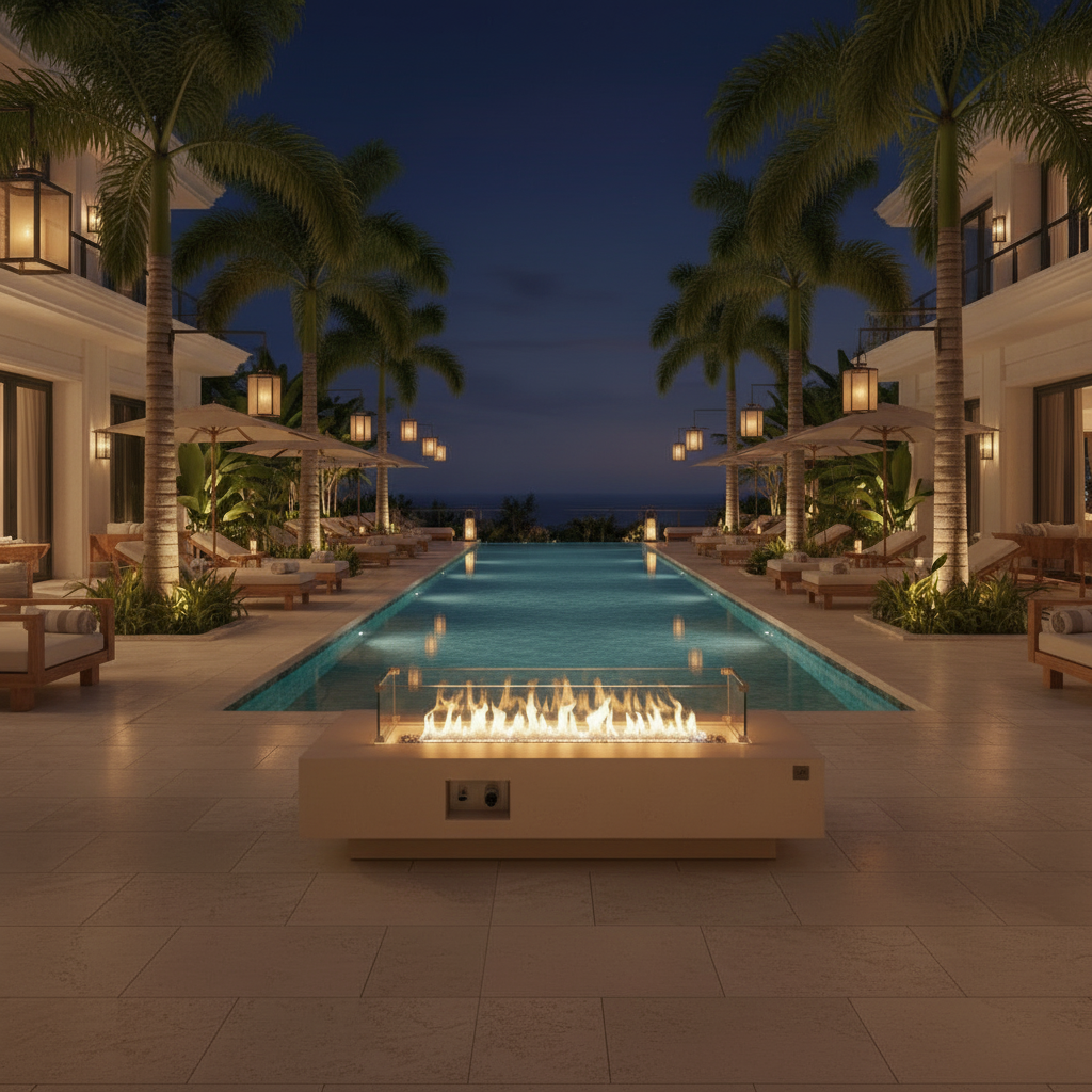 Amalfi Rectangle d'Or Calcaire - Table Foyer Gaz Propane Calcaire Jaune Rectangulaire Luxe