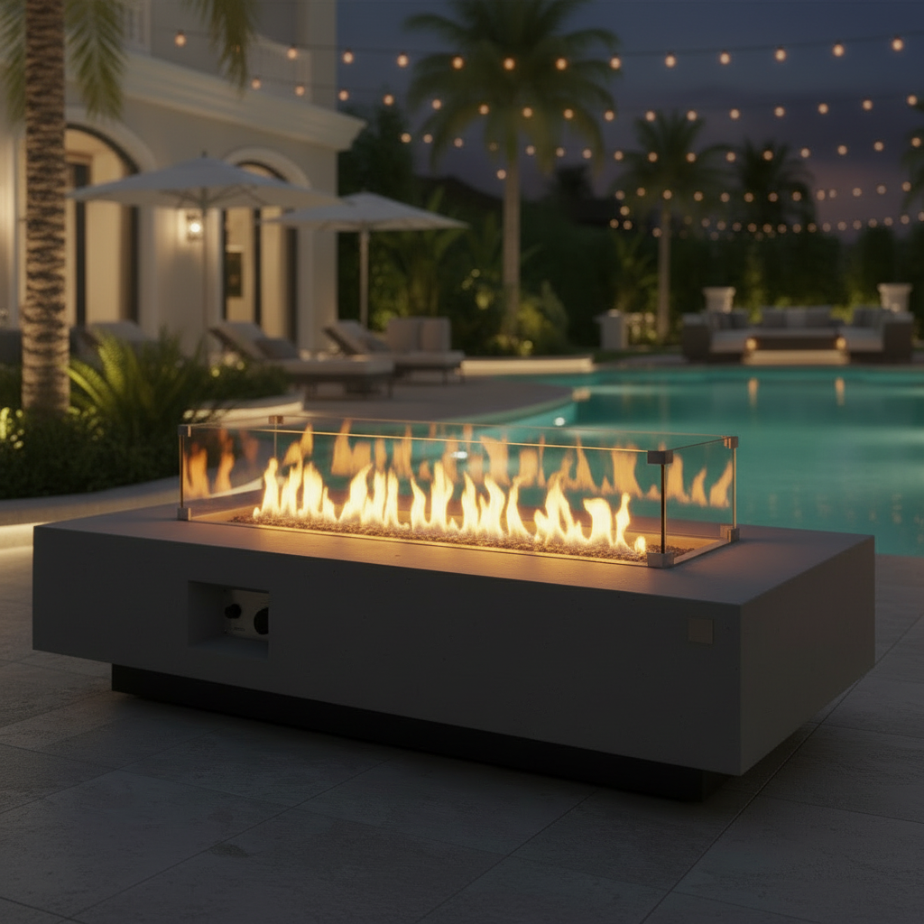 Amalfi Rectangle d'Or Calcaire - Table Foyer Gaz Propane Calcaire Jaune Rectangulaire Luxe