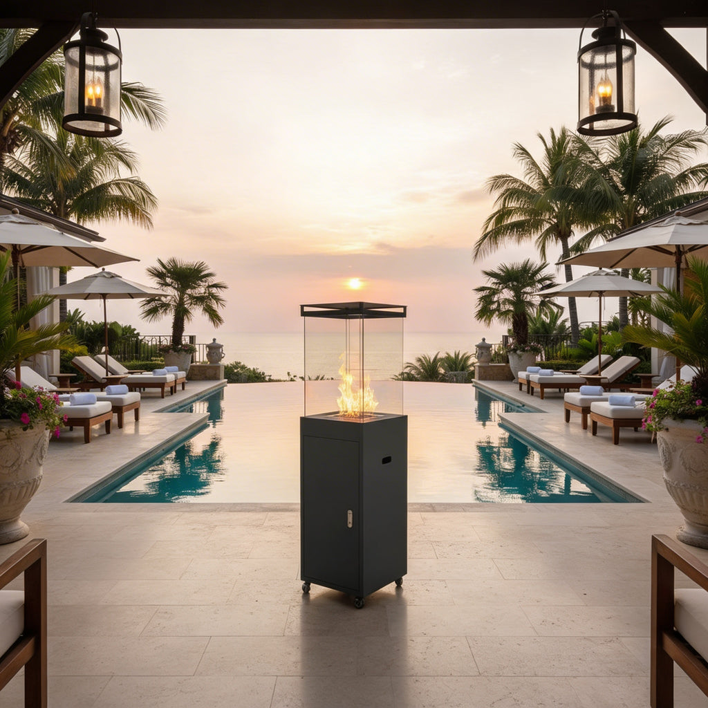 Amalfi Pilier Acier Éclat - Chauffe-Terrasse Gaz Acier Étanché Autoportant Luxe Patio Piscine