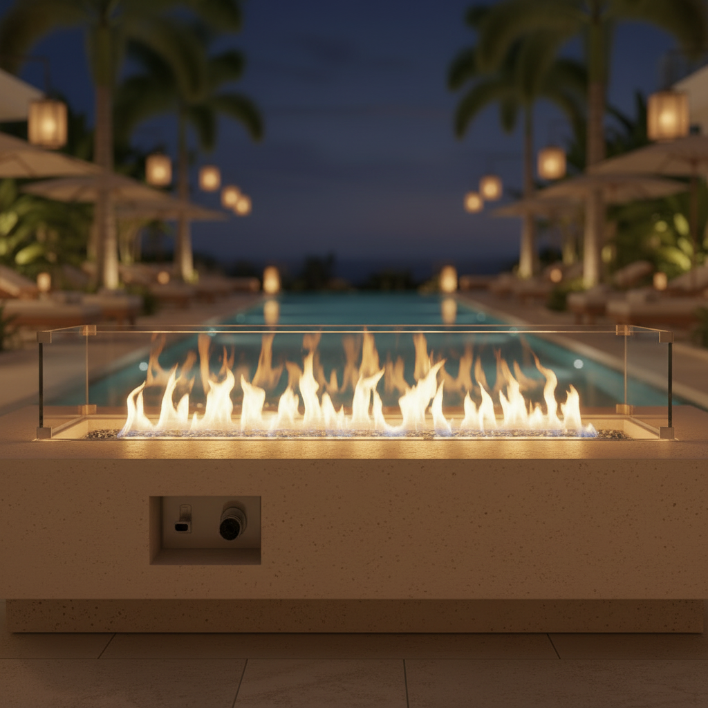 Amalfi Rectangle d'Or Calcaire - Table Foyer Gaz Propane Calcaire Jaune Rectangulaire Luxe