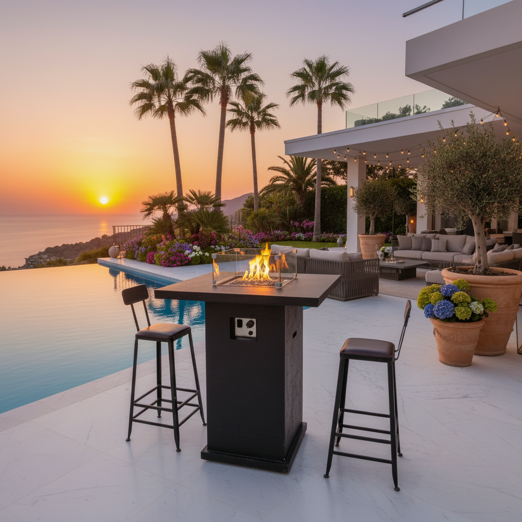 Ibiza Bar Flamme Secrète - Table Bar Gaz Moderne Chauffe-Terrasse Luxe
