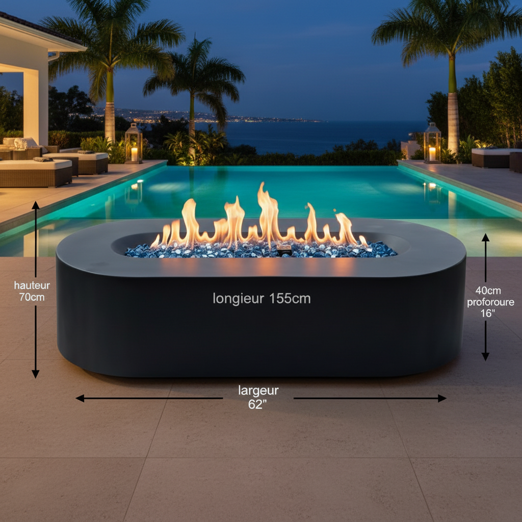 Capri Foyer Ovale Éclat - Table Gaz Propane Béton Luxe Extérieur
