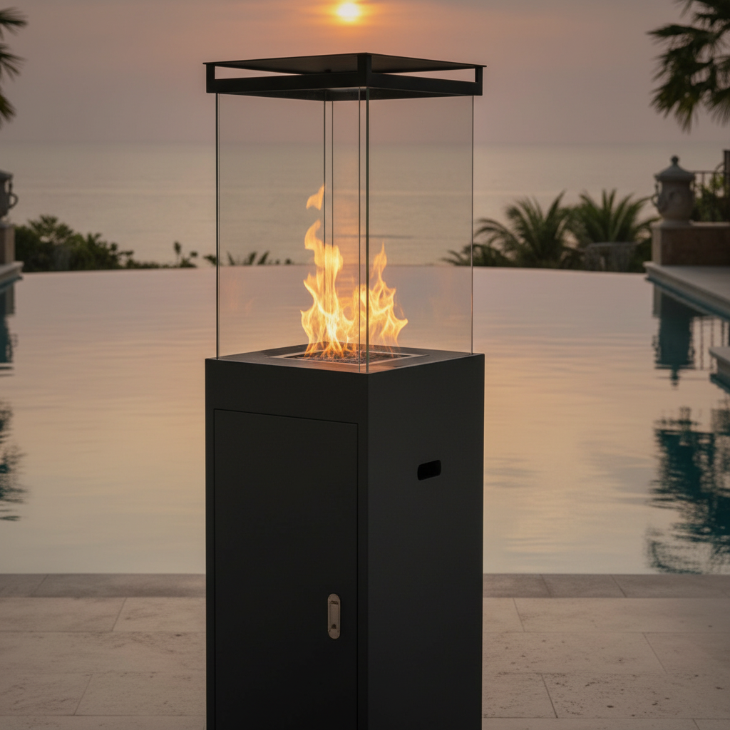 Amalfi Pilier Acier Éclat - Chauffe-Terrasse Gaz Acier Étanché Autoportant Luxe Patio Piscine