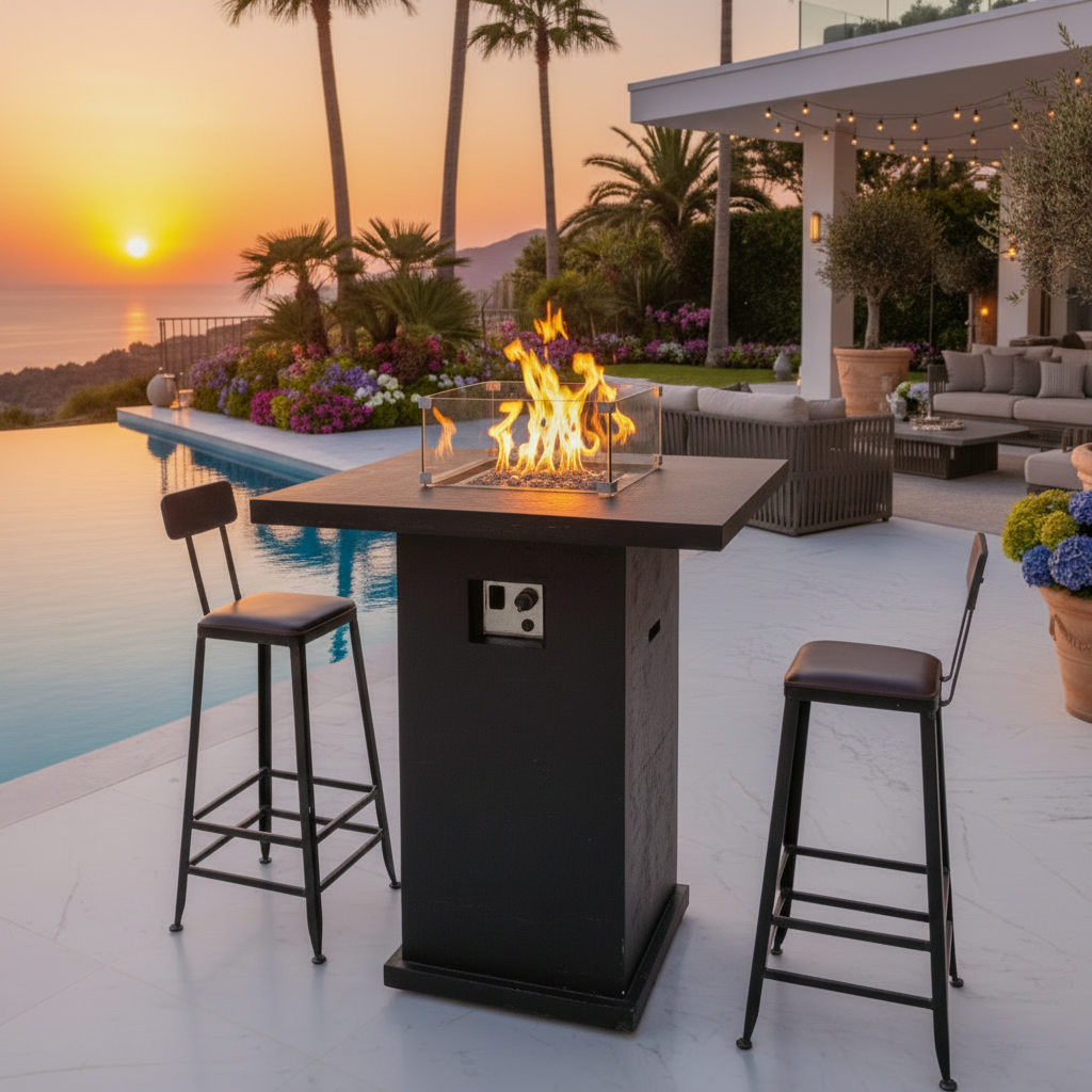 Ibiza Bar Flamme Secrète - Table Bar Gaz Moderne Chauffe-Terrasse Luxe